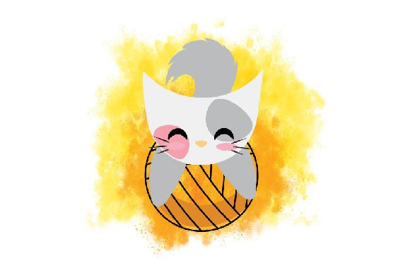 Cat Hugging a Yarn, Watercolor