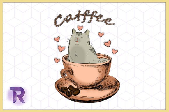 Catffee Cute Cat in Coffee Cup PNG