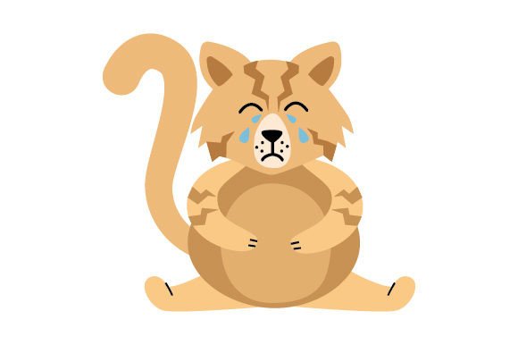 Siberian Cat with Tummy Ache - Cartoon