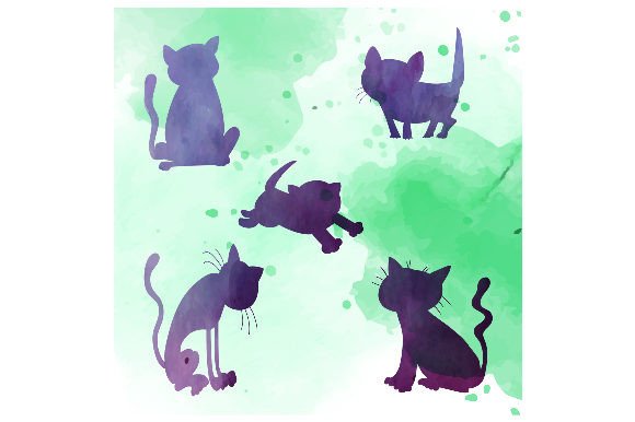 Watercolor Cat Silhouettes